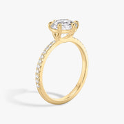 Round Cut - Pave Band - 6 Prong Classic Ring - 18 K Gold